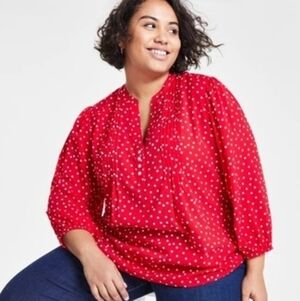 Tommy Hilfiger Red Polka Dot V-Neck Blouse.